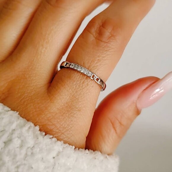 Chain Link Sterling Silver Ring, Simple Chain Ring, Stacking Ring, Minimalist - Picture 2 of 7